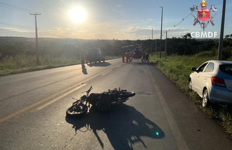 Colisão frontal deixa um motociclista ferido na DF-290