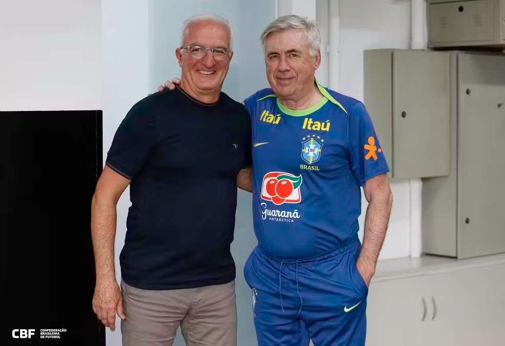 Dorival se encontra com Ancelotti e deseja sorte ao técnico Dorival se encontra com Ancelotti e deseja sorte ao técnico