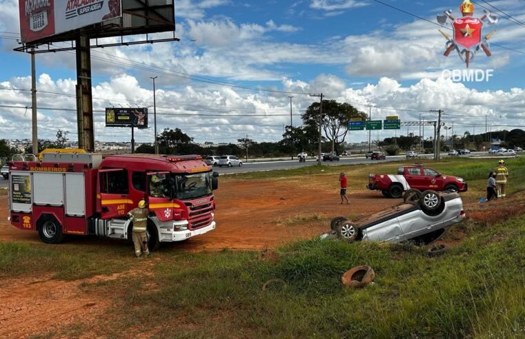 Mulher morre em capotamento na EPNB; CBMDF foi acionado para a ocorrência