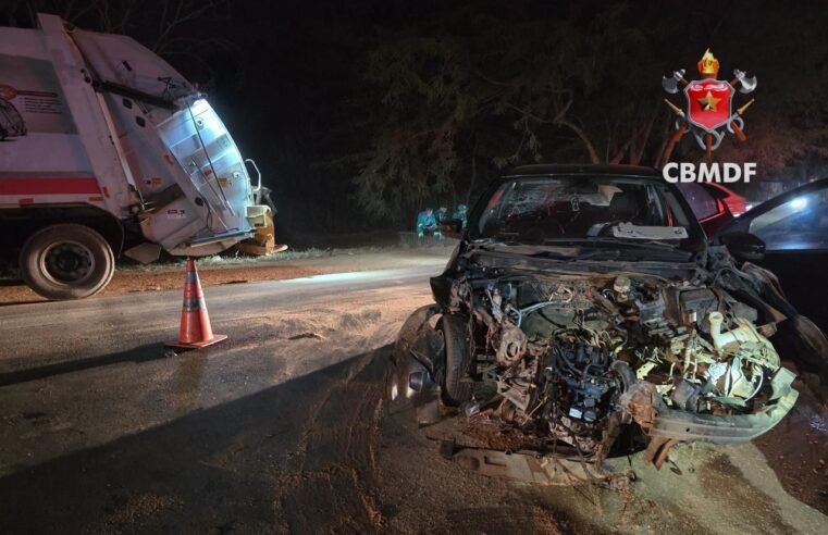 Colisão entre carro, caminhão e ônibus deixa uma pessoa ferida em Sobradinho