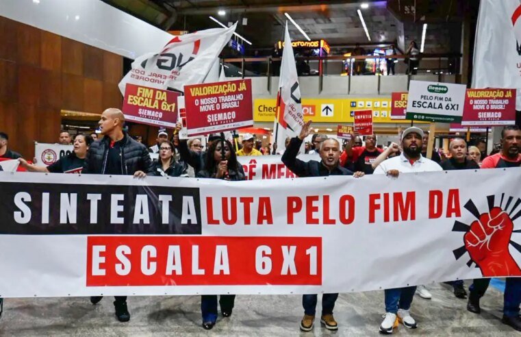 Manifestação no Aeroporto de Guarulhos pede fim da escala 6×1
