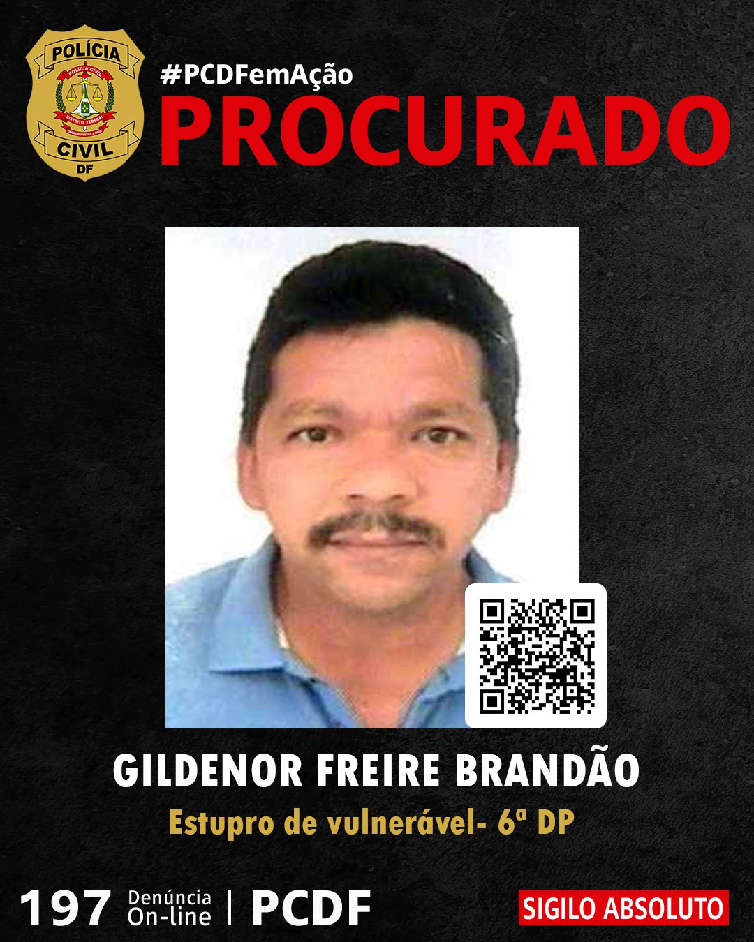 PCDF divulga imagem de homem investigado por estupro de duas crianças no DF