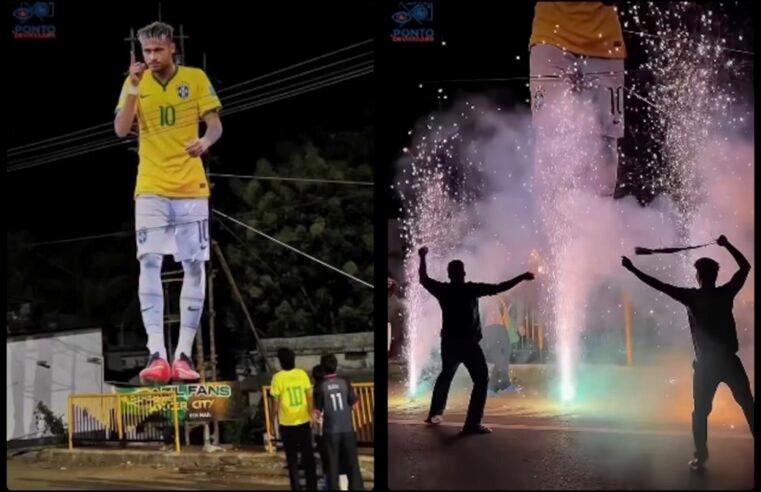 Indianos festejam Neymar com painel gigante nas ruas