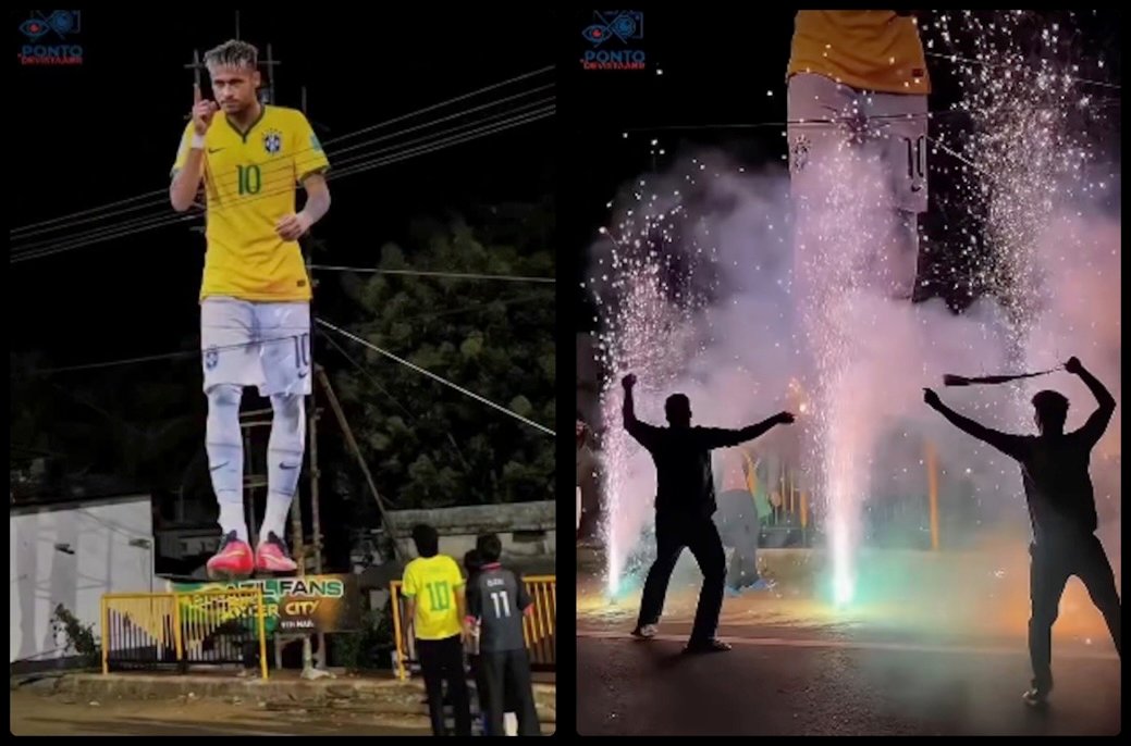 Indianos festejam Neymar com painel gigante nas ruas