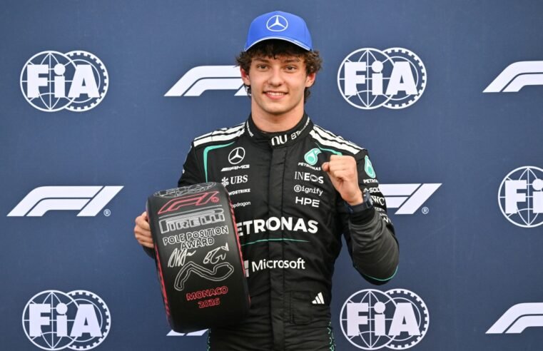 Kimi Antonelli larga na pole no GP de Mônaco; Bortoleto bate e fica em 16º