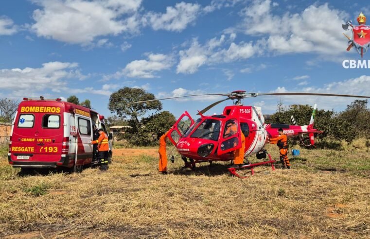 Criança é socorrida de helicóptero após sofrer descarga elétrica em área rural do DF