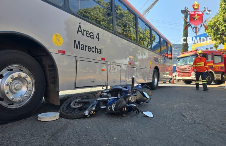 Motociclista sofre fratura após colisão com ônibus em Taguatinga