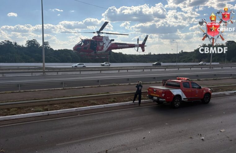 Adulto e criança caem no Lago Paranoá após acidente de moto