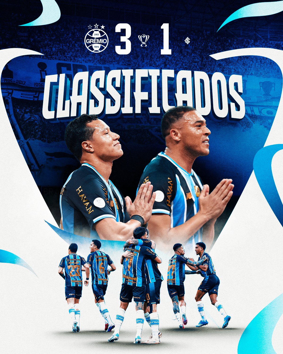 Grêmio bate Inter por 3 a 1 e vai à semifinal da Copa do Brasil
