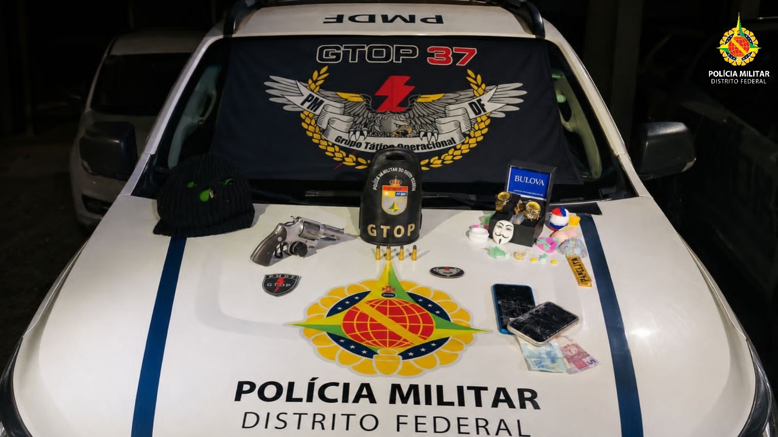 Trio é detido com revólver, cocaína e ecstasy após perseguição em Vicente Pires